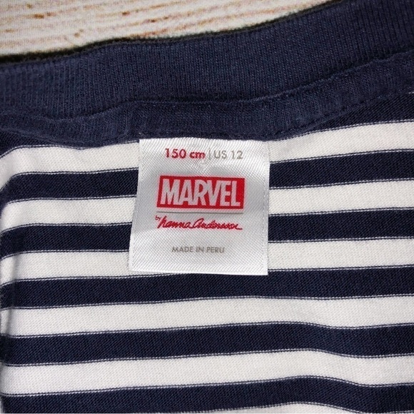 Hanna Andersson Marvel Blue and White Stripe Captain America T-shirt Size 12 - Picture 2 of 6